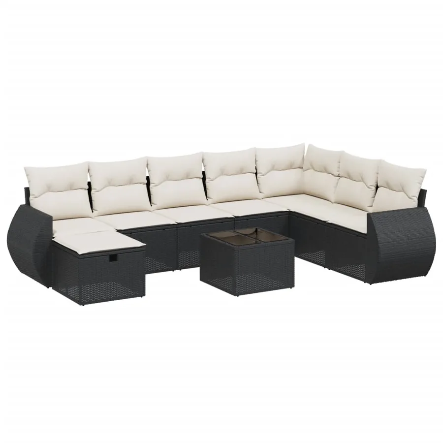 Salon de jardin 9 pcs avec coussins noir résine tressée - 2