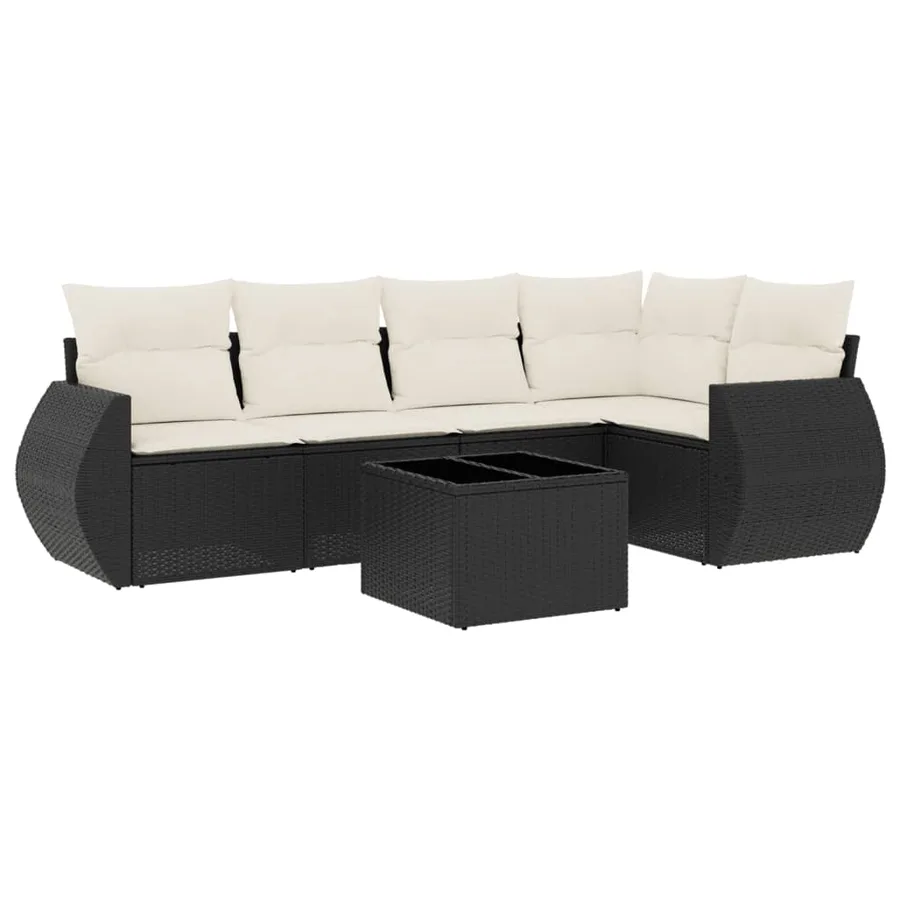 Salon de jardin 6 pcs avec coussins noir résine tressée - 2