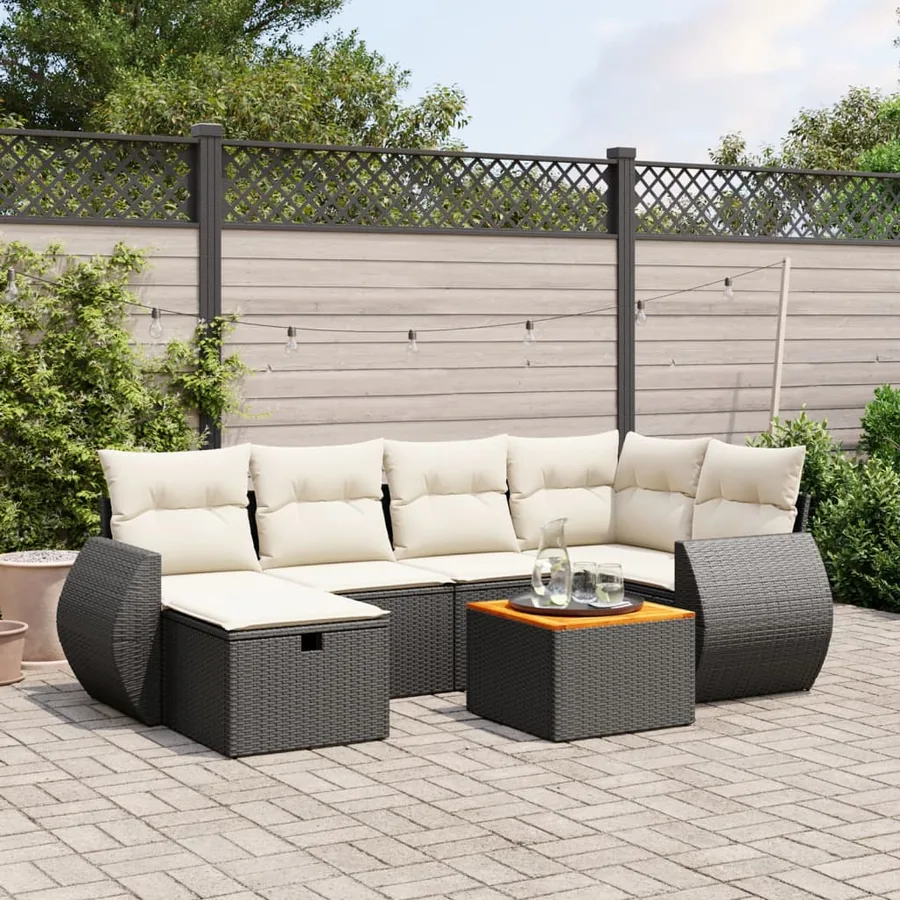 Salon de jardin 7 pcs avec coussins noir résine tressée 62 x 62 x 69 cm - 56,3 kg