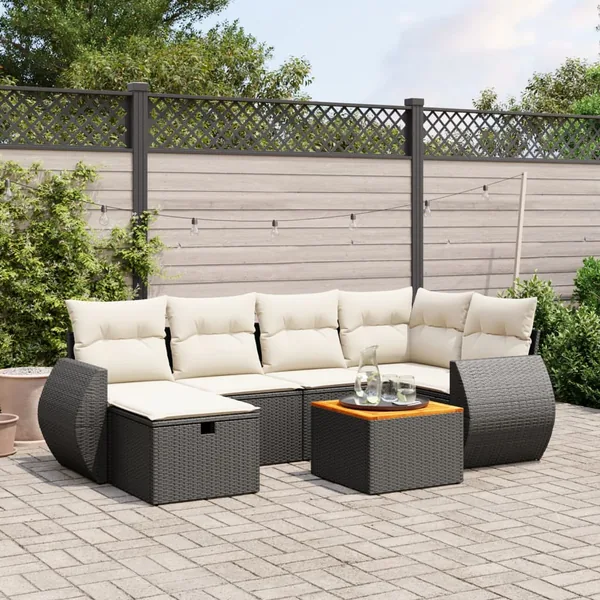 Salon de jardin 7 pcs avec coussins noir résine tressée 62 x 62 x 69 cm - 56,3 kg