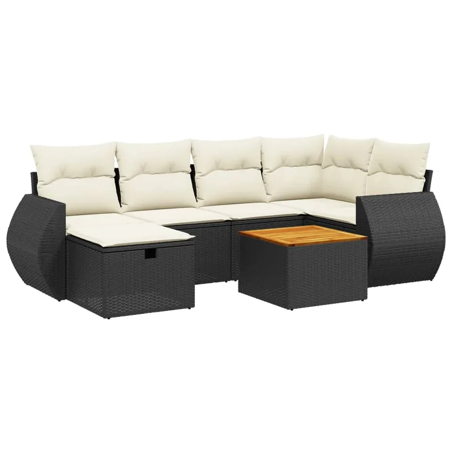 Salon de jardin 7 pcs avec coussins noir résine tressée 62 x 62 x 69 cm - 56,3 kg - 2