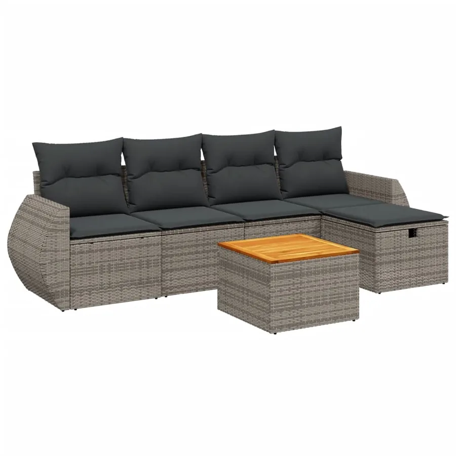 Salon de jardin 6 pcs avec coussins gris résine tressée - 2