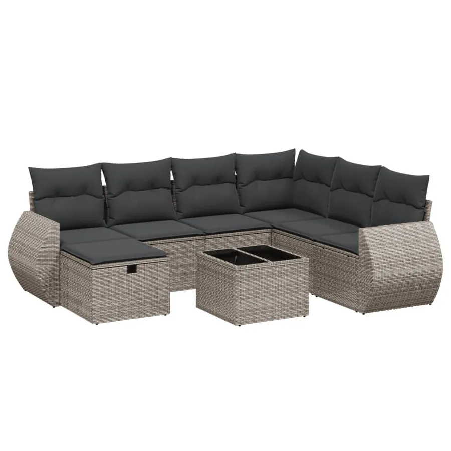 Salon de jardin 8 pcs avec coussins gris résine tressée - 2