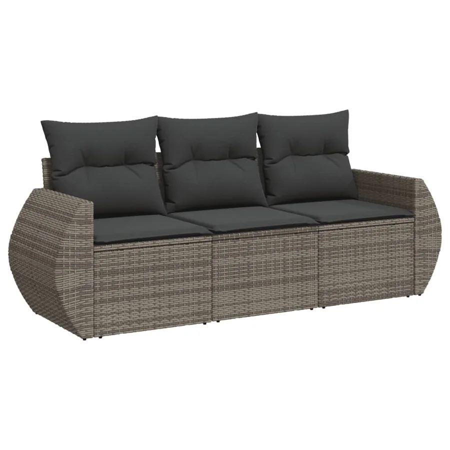 Salon de jardin avec coussins 3 pcs gris résine tressée - 2