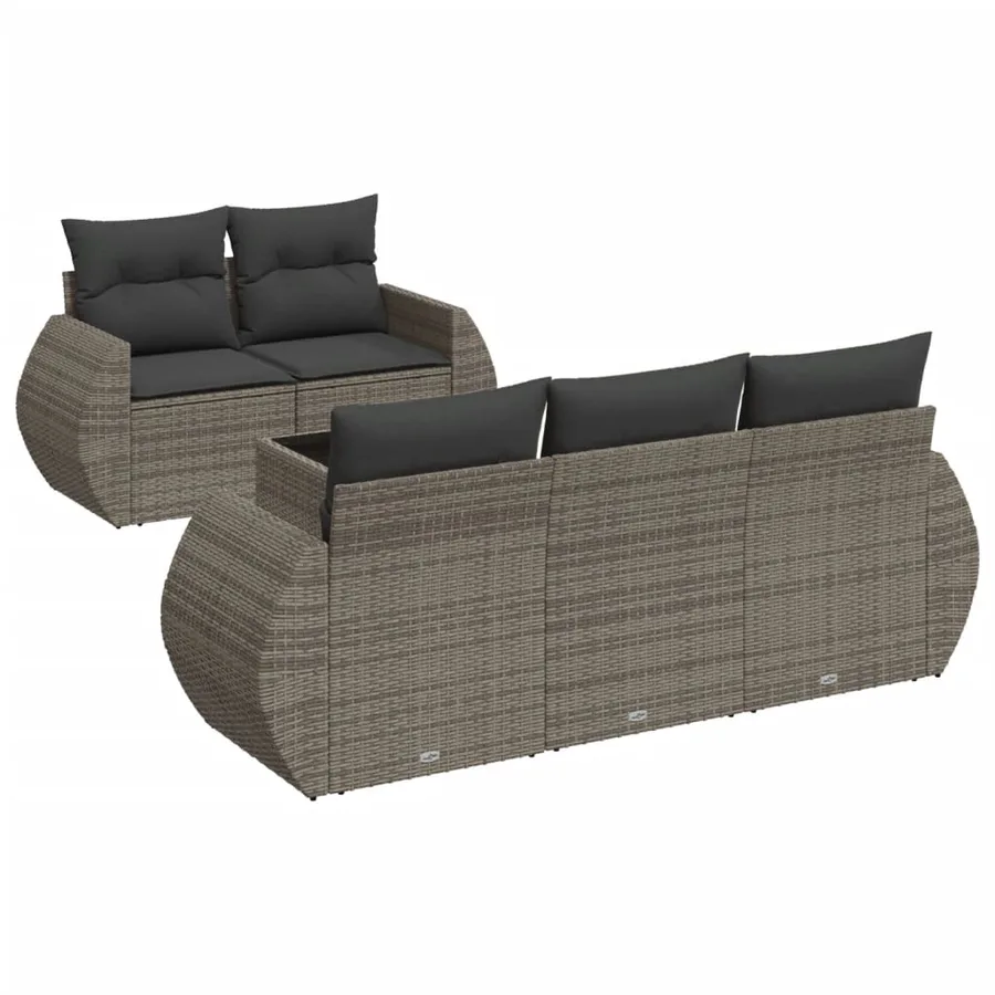 Salon de jardin 6 pcs avec coussins gris résine tressée - 2