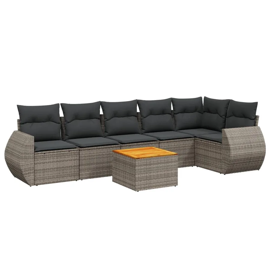 Salon de jardin avec coussins 7 pcs gris résine tressée - 2
