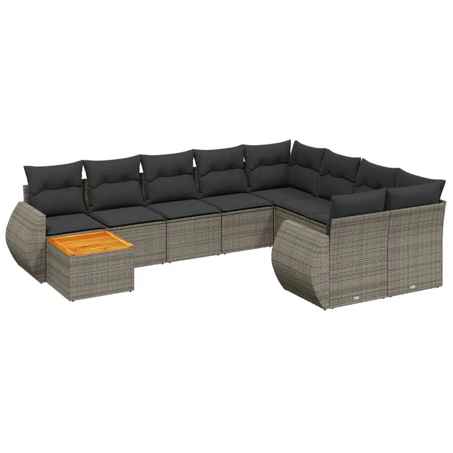 Salon de jardin avec coussins 10 pcs gris résine tressée - 2