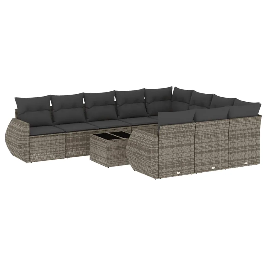 Salon de jardin 11 pcs avec coussins gris résine tressée - 2