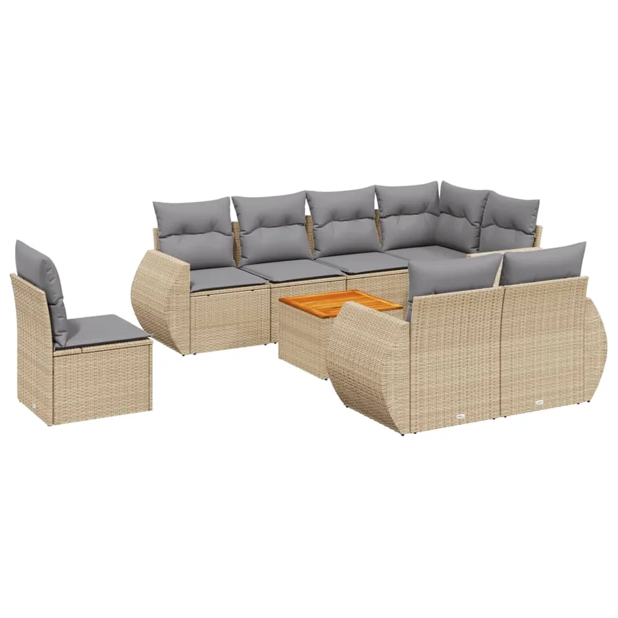 Salon de jardin avec coussins 9 pcs beige résine tressée - 2