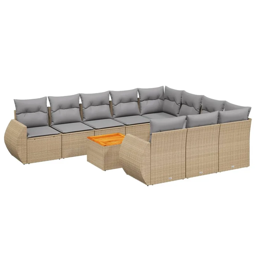 Salon de jardin 11 pcs avec coussins beige résine tressée - 2
