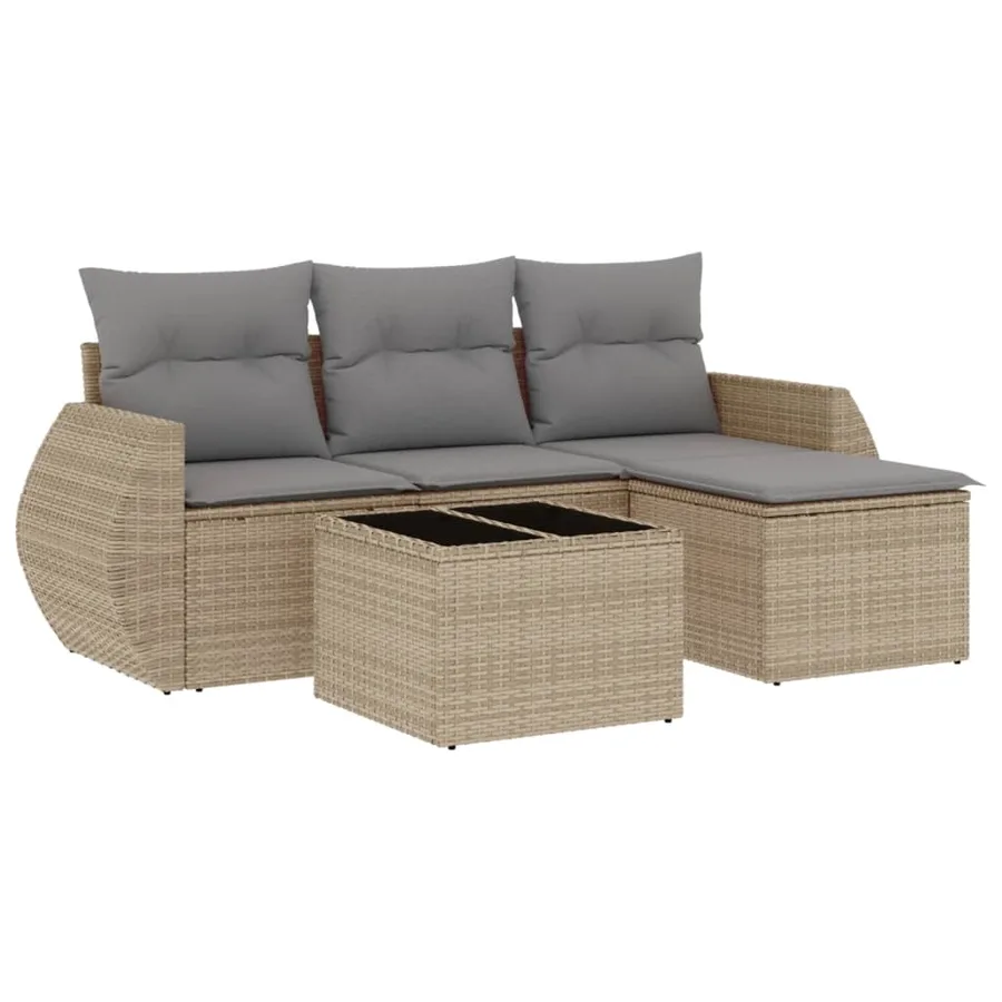 Salon de jardin avec coussins 5 pcs beige résine tressée - 2