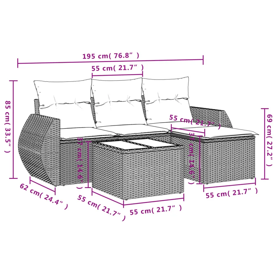 Salon de jardin avec coussins 5 pcs beige résine tressée - 3