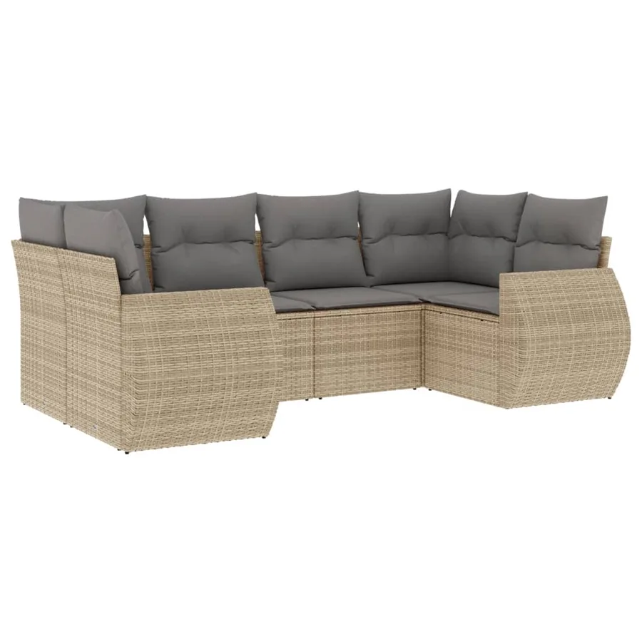 Salon de jardin avec coussins 6 pcs beige résine tressée - 2