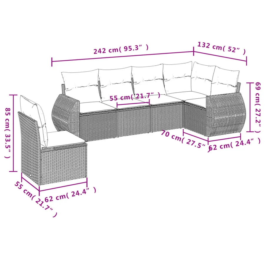 Salon de jardin avec coussins 6 pcs beige résine tressée - 3