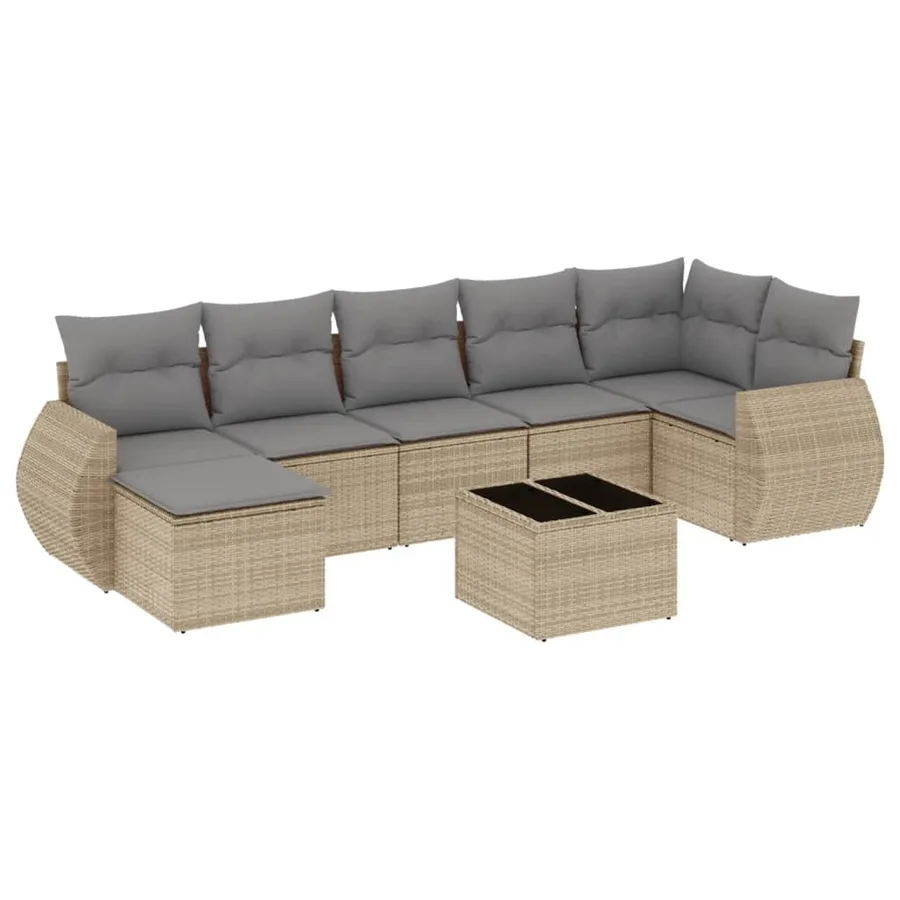 Salon de jardin avec coussins 8 pcs beige résine tressée - 2
