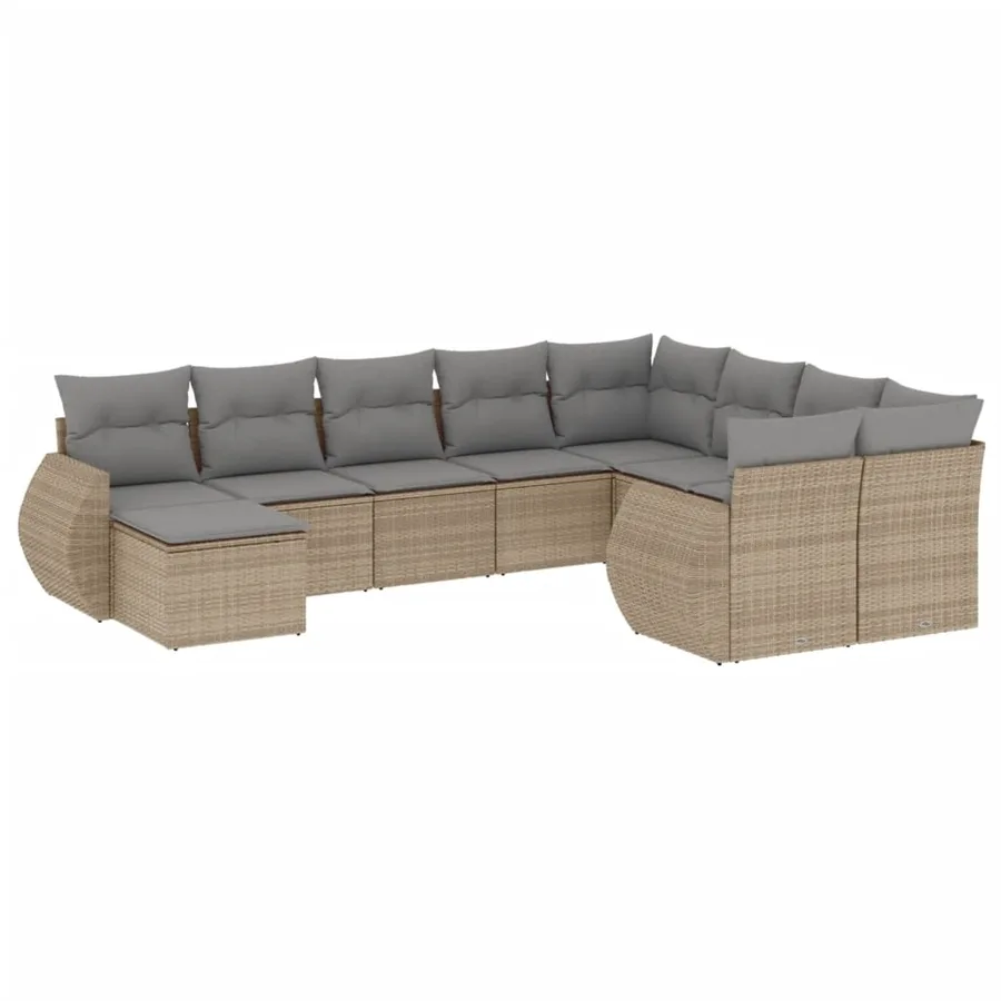 Salon de jardin avec coussins 10 pcs beige résine tressée - 2