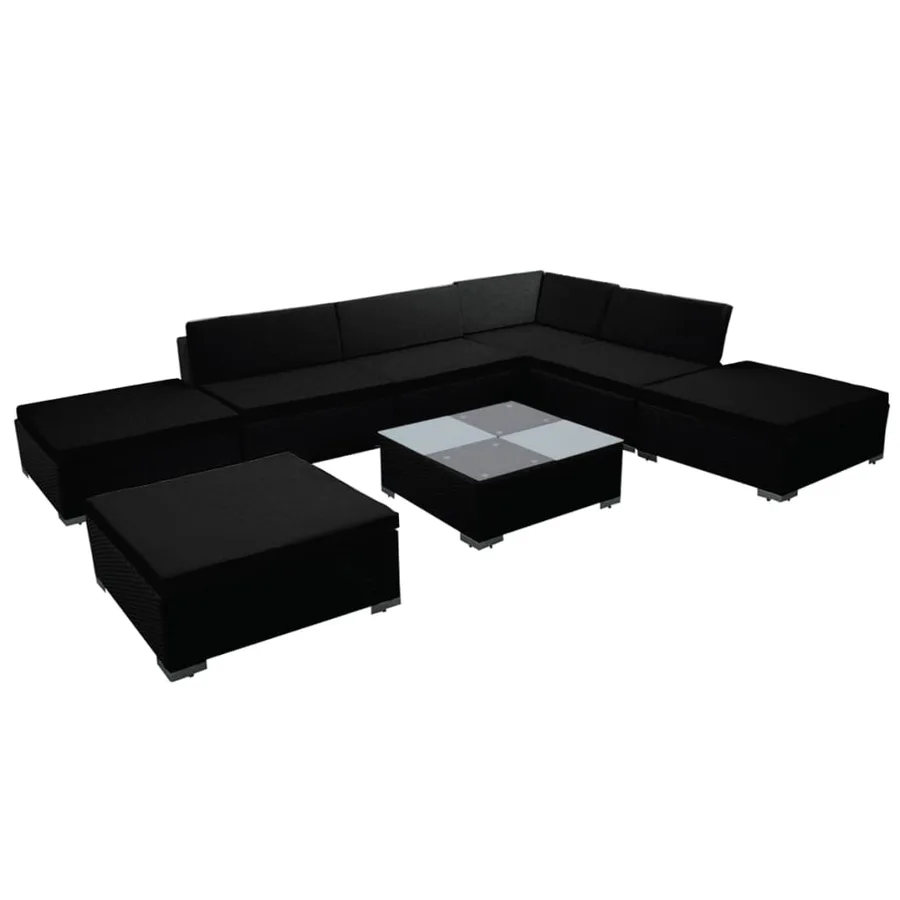 Salon de jardin 8 pcs avec coussins résine tressée noir - 2