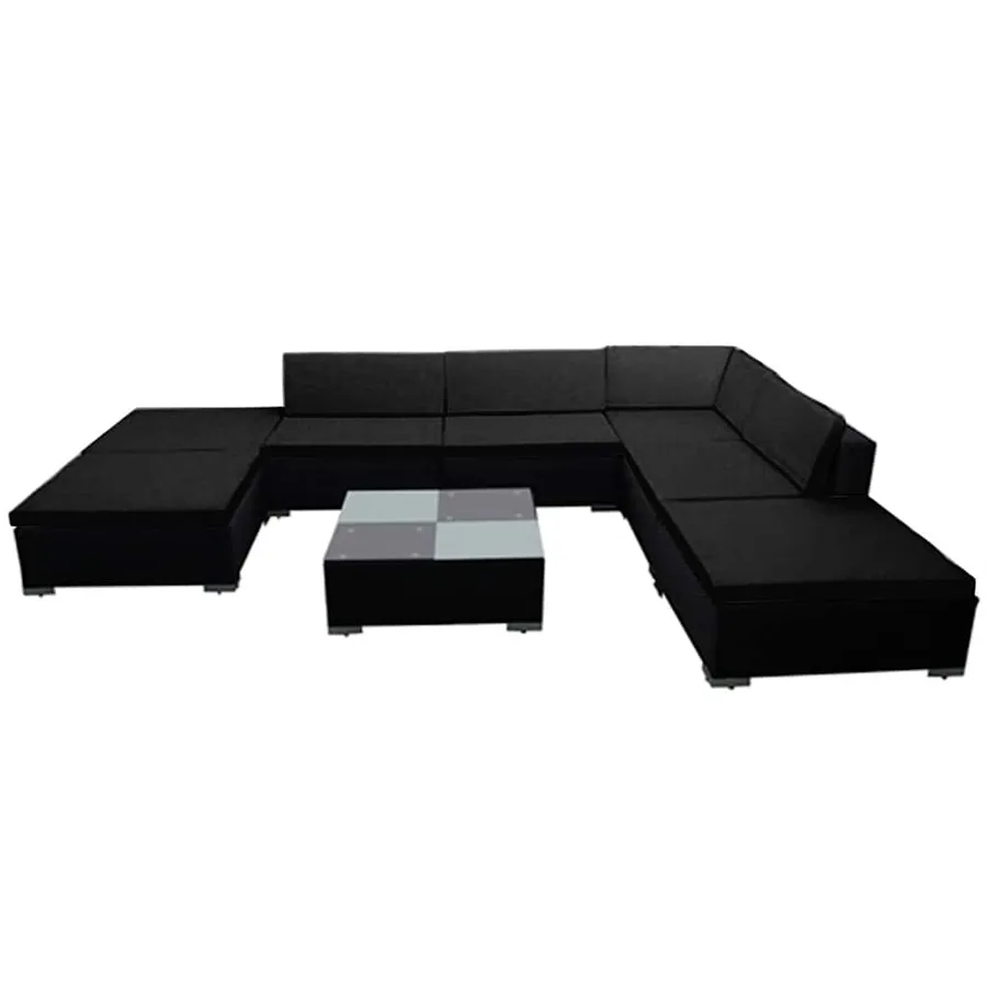 Salon de jardin 8 pcs avec coussins résine tressée noir - 3