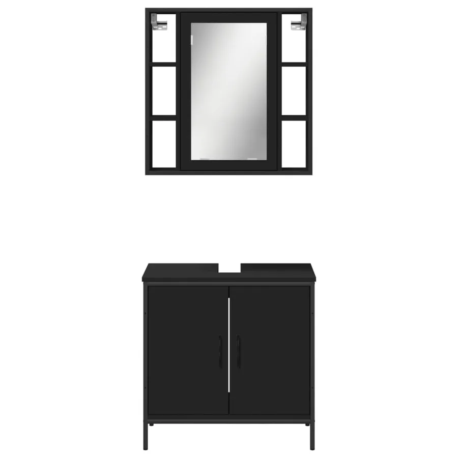 Ensemble de meubles salle de bain 2 pcs noir bois d'ingénierie - 6