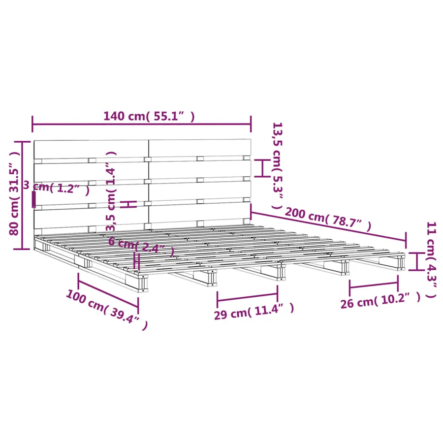 Cadre de lit sans matelas 140x200 cm bois massif de pin - 12