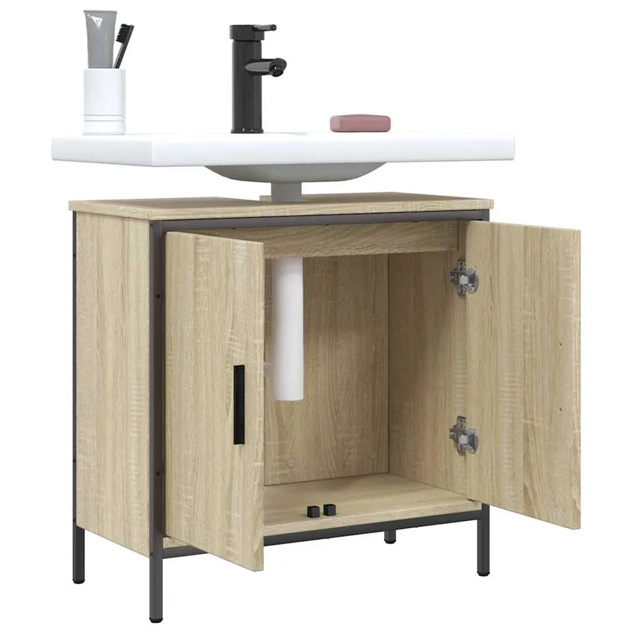Armoire lavabo de salle de bain chêne sonoma 60x30x60 cm - 9