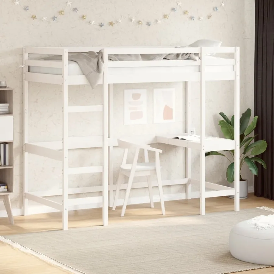 Lit superposé sans matelas blanc 90x200 cm bois de pin massif