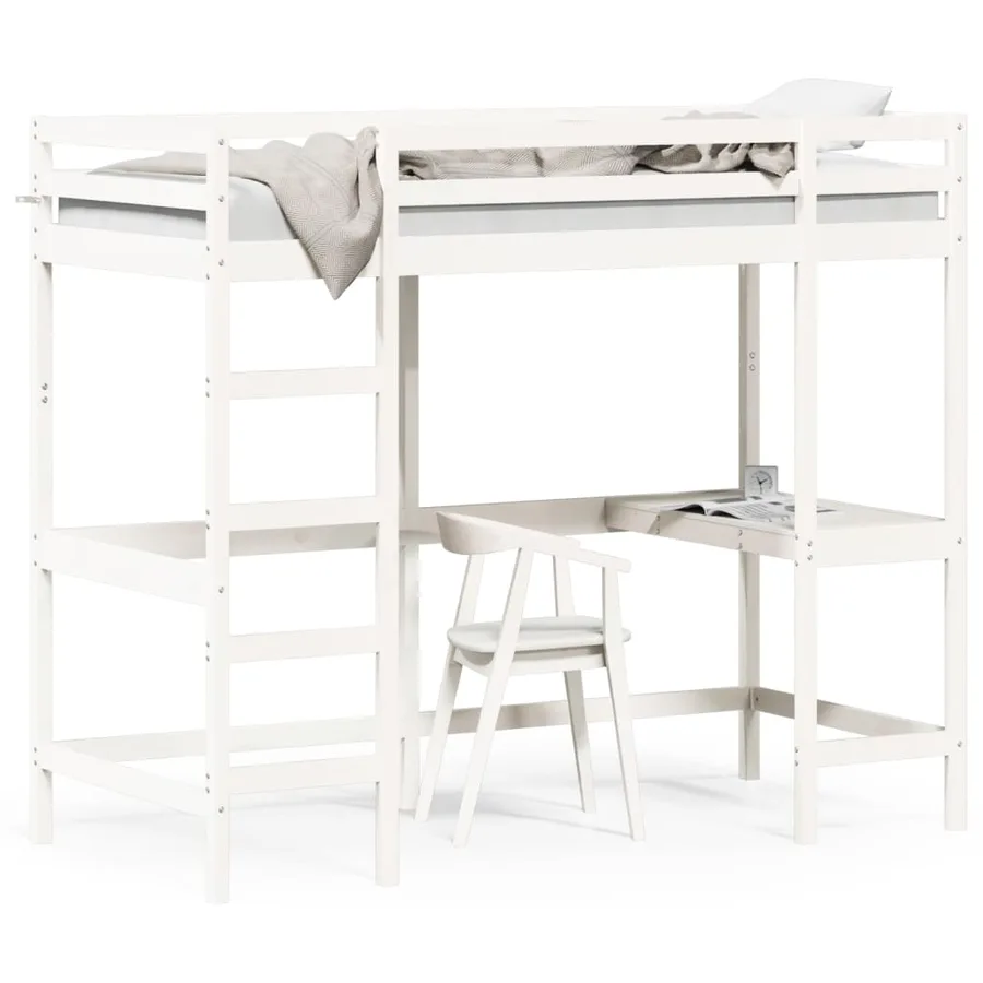 Lit superposé sans matelas blanc 90x200 cm bois de pin massif - 2