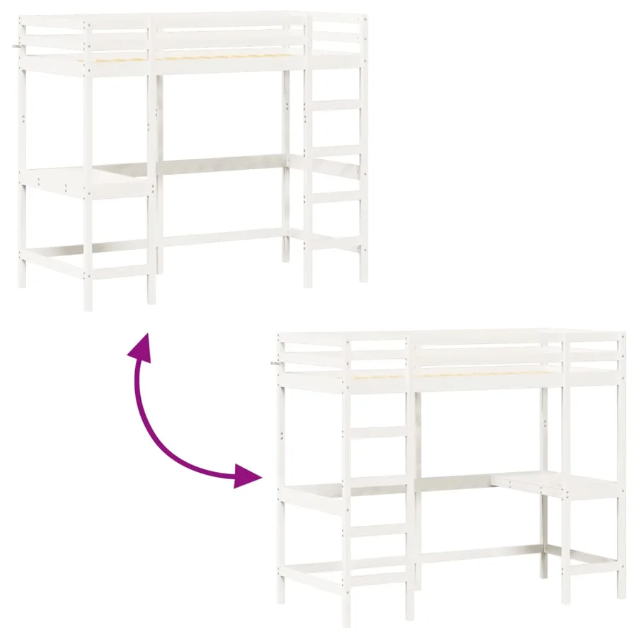 Lit superposé sans matelas blanc 90x200 cm bois de pin massif - 7