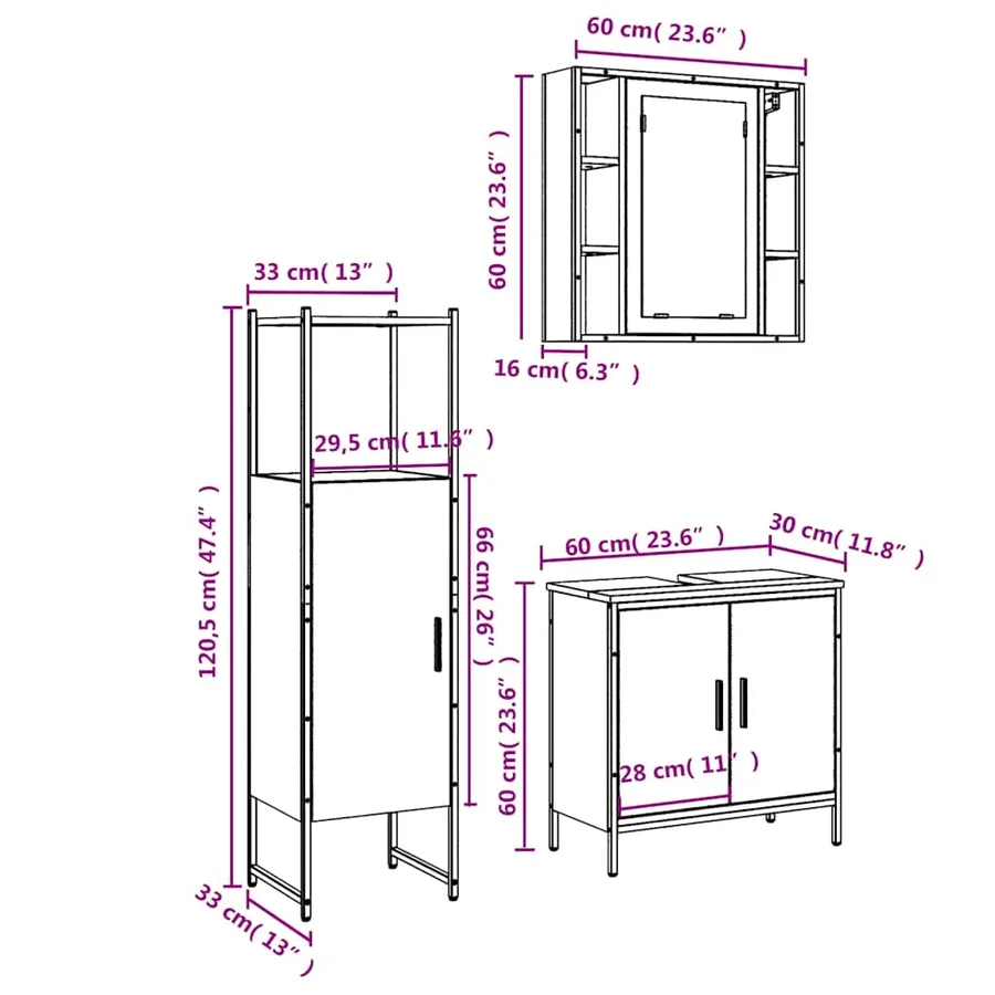 Ensemble d'armoires de salle de bain 3 pcs chêne fumé - 13
