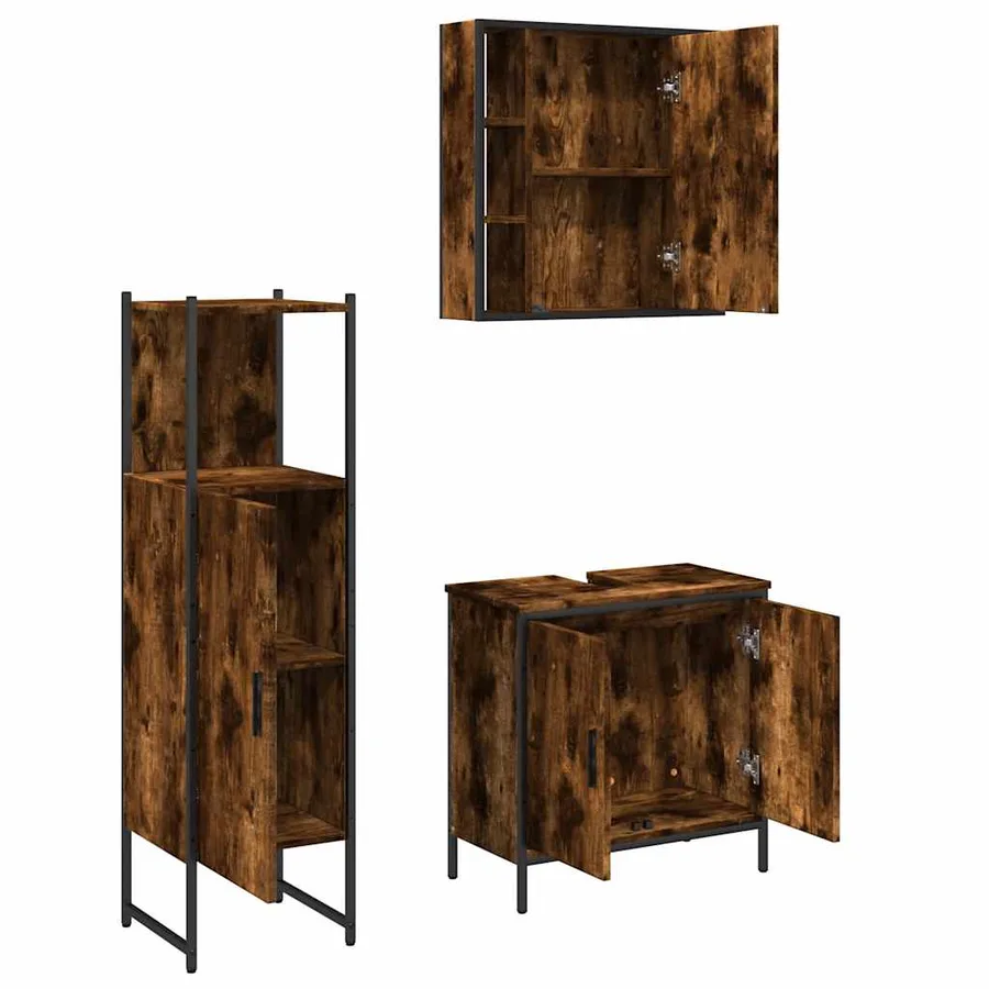 Ensemble d'armoires de salle de bain 3 pcs chêne fumé - 5