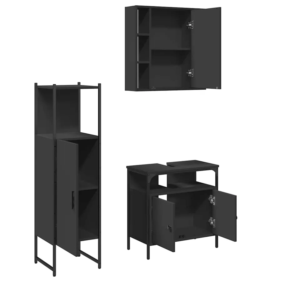 Ensemble d'armoires salle de bain 3 pcs noir bois d'ingénierie - 5