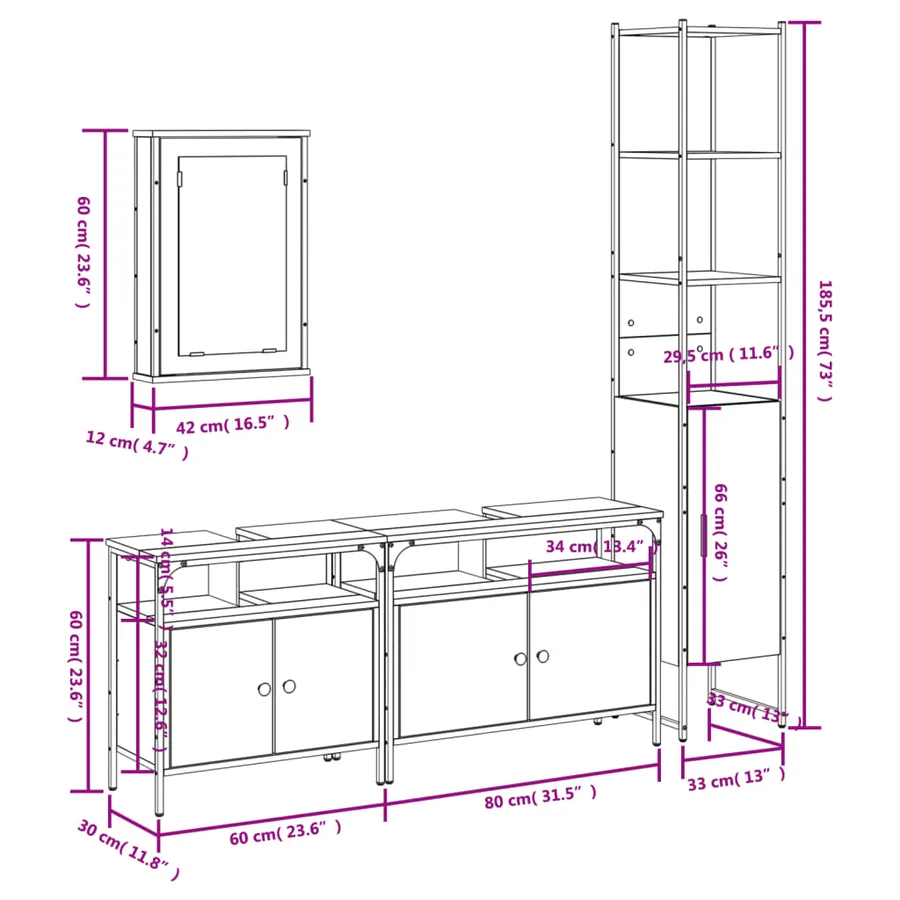 Ensemble de meubles de salle de bain 4 pcs Chêne fumé Bois - 13
