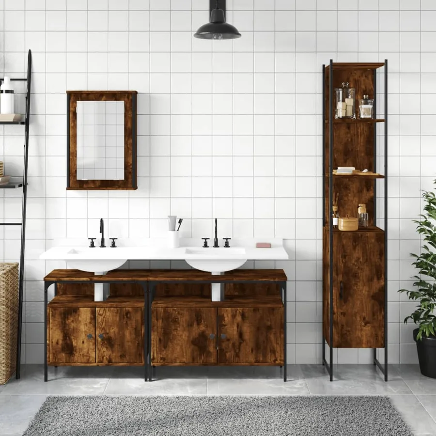 Ensemble de meubles de salle de bain 4 pcs Chêne fumé Bois - 3