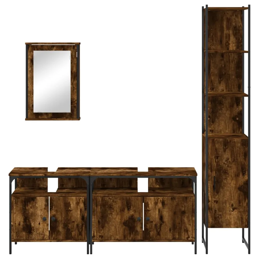 Ensemble de meubles de salle de bain 4 pcs Chêne fumé Bois - 6