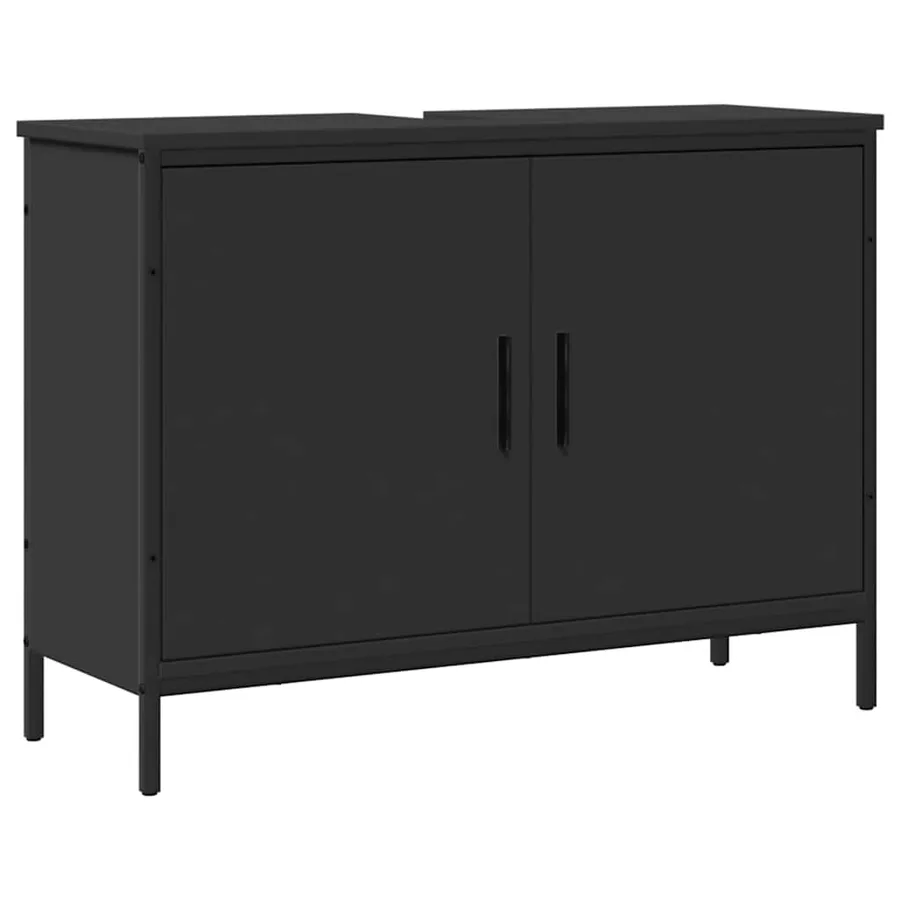 Armoire lavabo de salle de bain noir 80x30x60 cm - 2