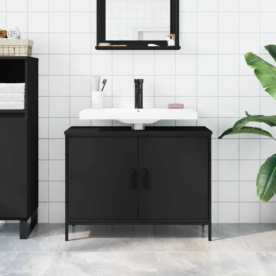 Armoire lavabo de salle de bain noir 80x30x60 cm - 3