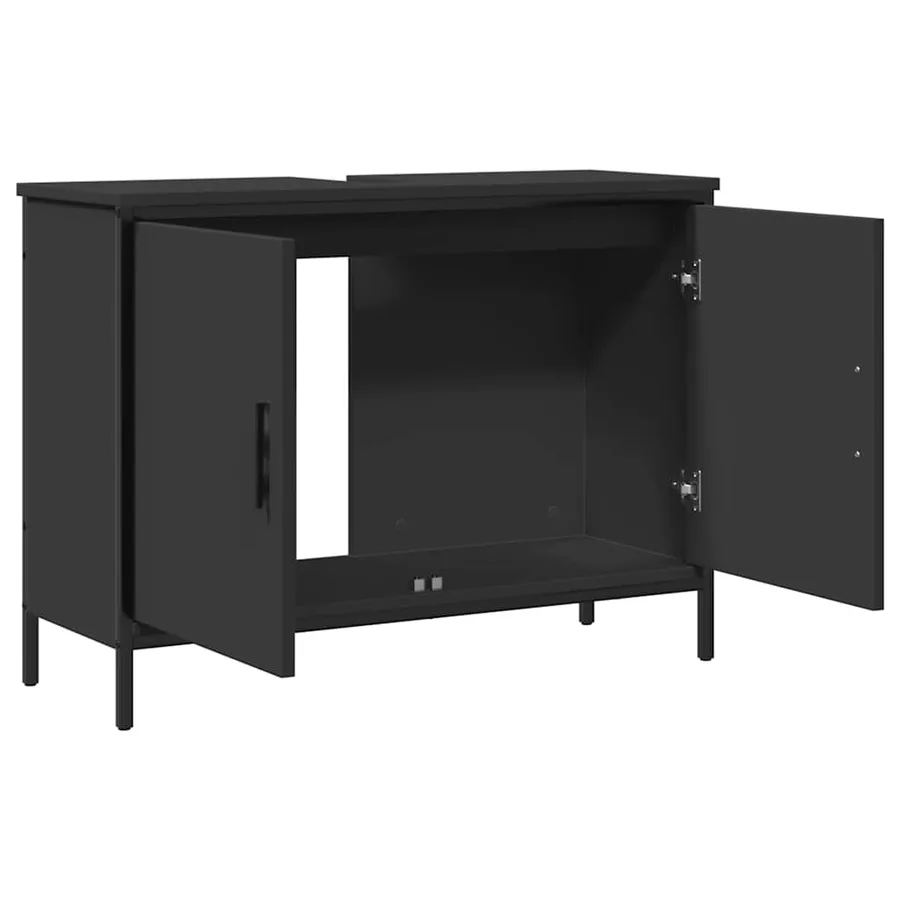 Armoire lavabo de salle de bain noir 80x30x60 cm - 5