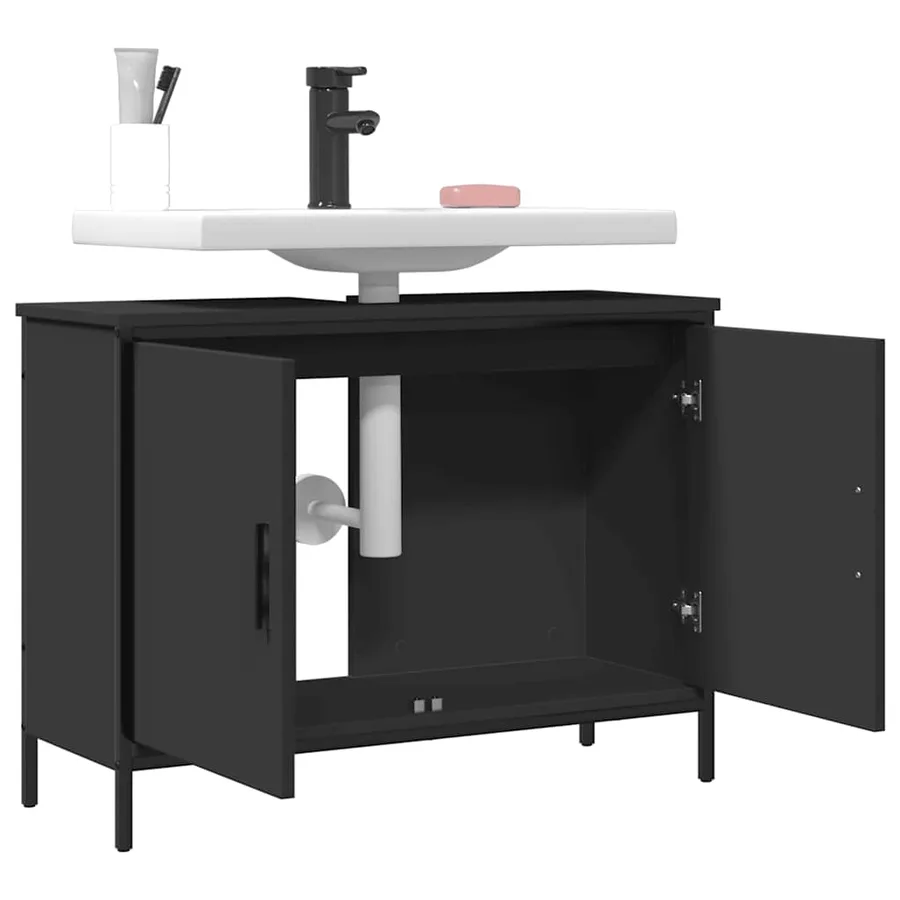 Armoire lavabo de salle de bain noir 80x30x60 cm - 9