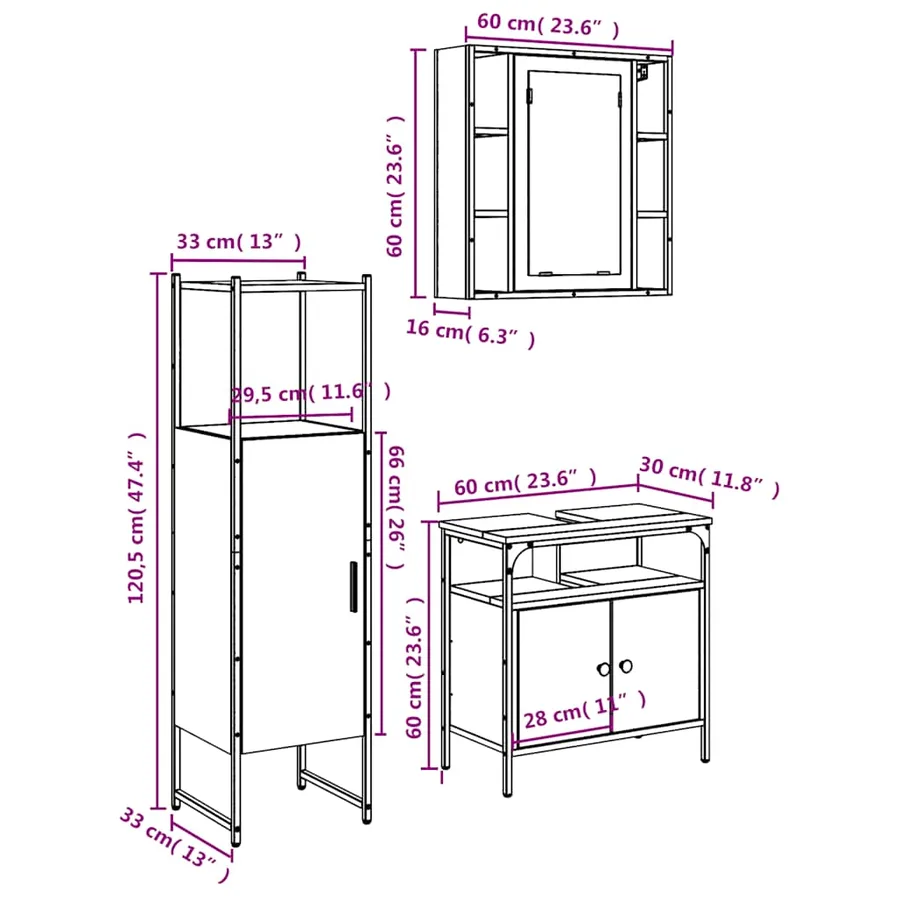 Ensemble d'armoires de salle de bain 3 pcs chêne fumé - 13