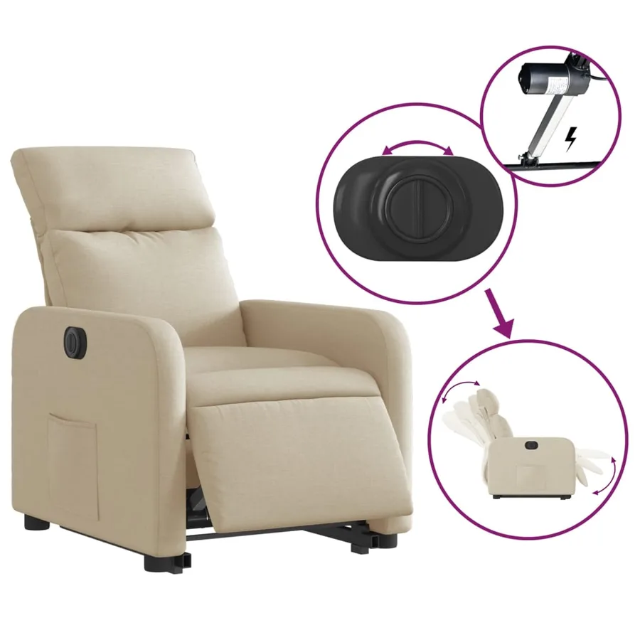 Fauteuil inclinable électrique crème tissu - 6