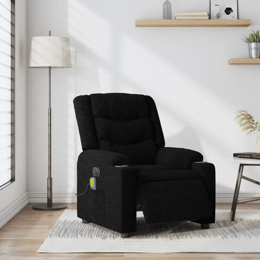 Fauteuil de massage inclinable électrique Noir Tissu - 16