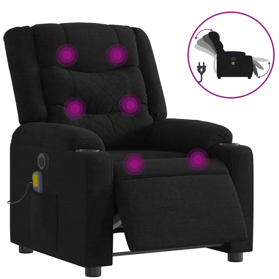 Fauteuil de massage inclinable électrique Noir Tissu - 2