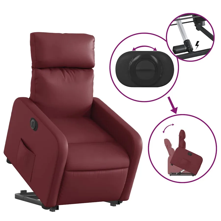 Fauteuil inclinable électrique rouge bordeaux similicuir - 11