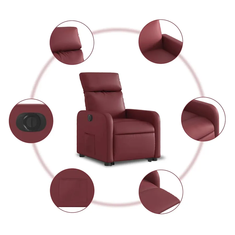 Fauteuil inclinable électrique rouge bordeaux similicuir - 8