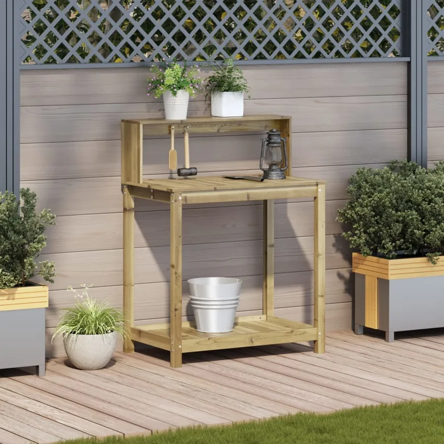 Table de rempotage avec étagères bois de pin imprégné - 3