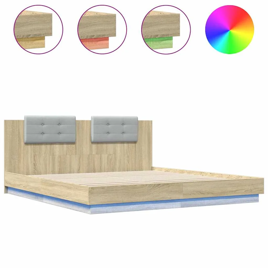 Cadre de lit avec LED sans matelas chêne sonoma 200x200 cm - 2