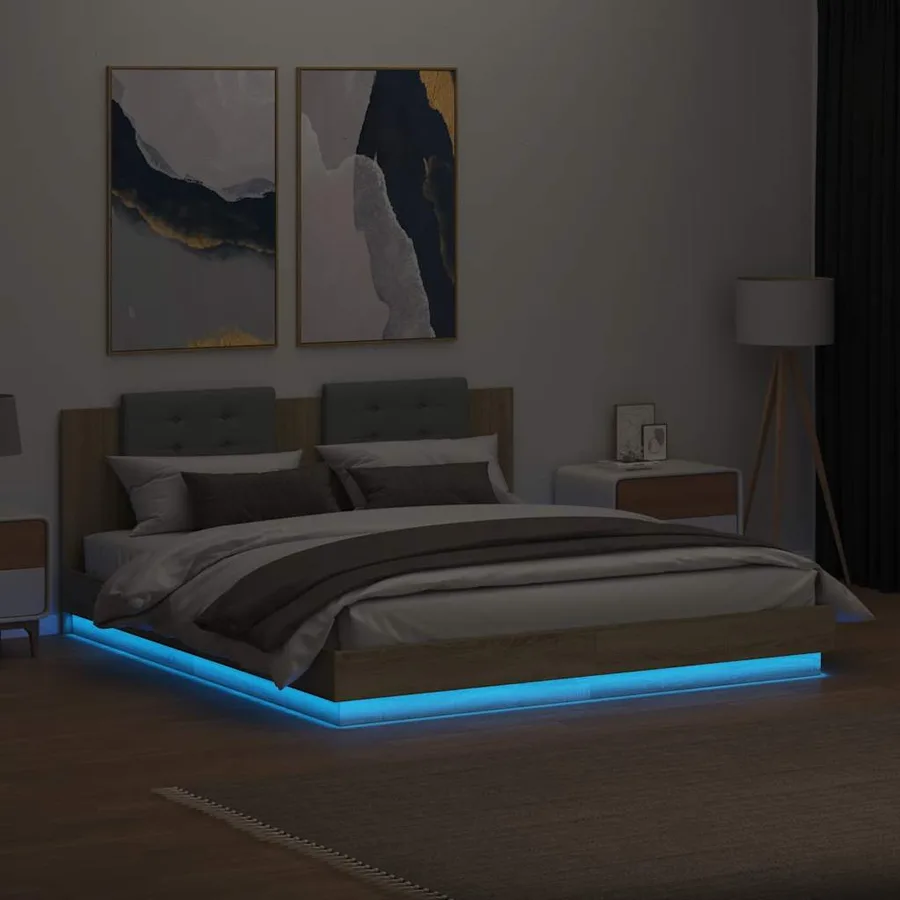 Cadre de lit avec LED sans matelas chêne sonoma 200x200 cm - 4
