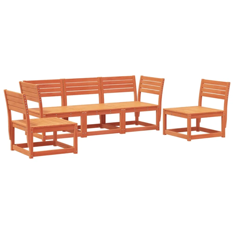 Salon de jardin 5 pcs cire marron bois de pin massif - 2