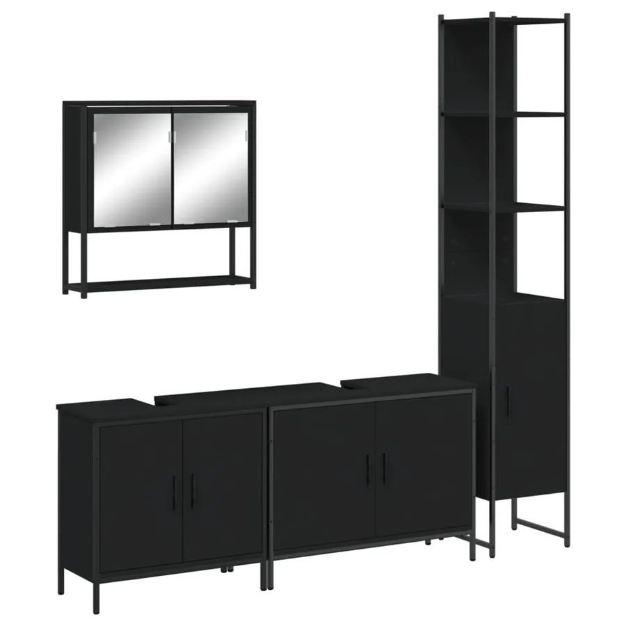 Ensemble de meubles salle de bain 4 pcs noir bois d'ingénierie - 2
