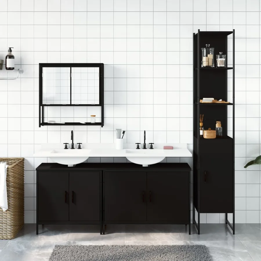 Ensemble de meubles salle de bain 4 pcs noir bois d'ingénierie - 3
